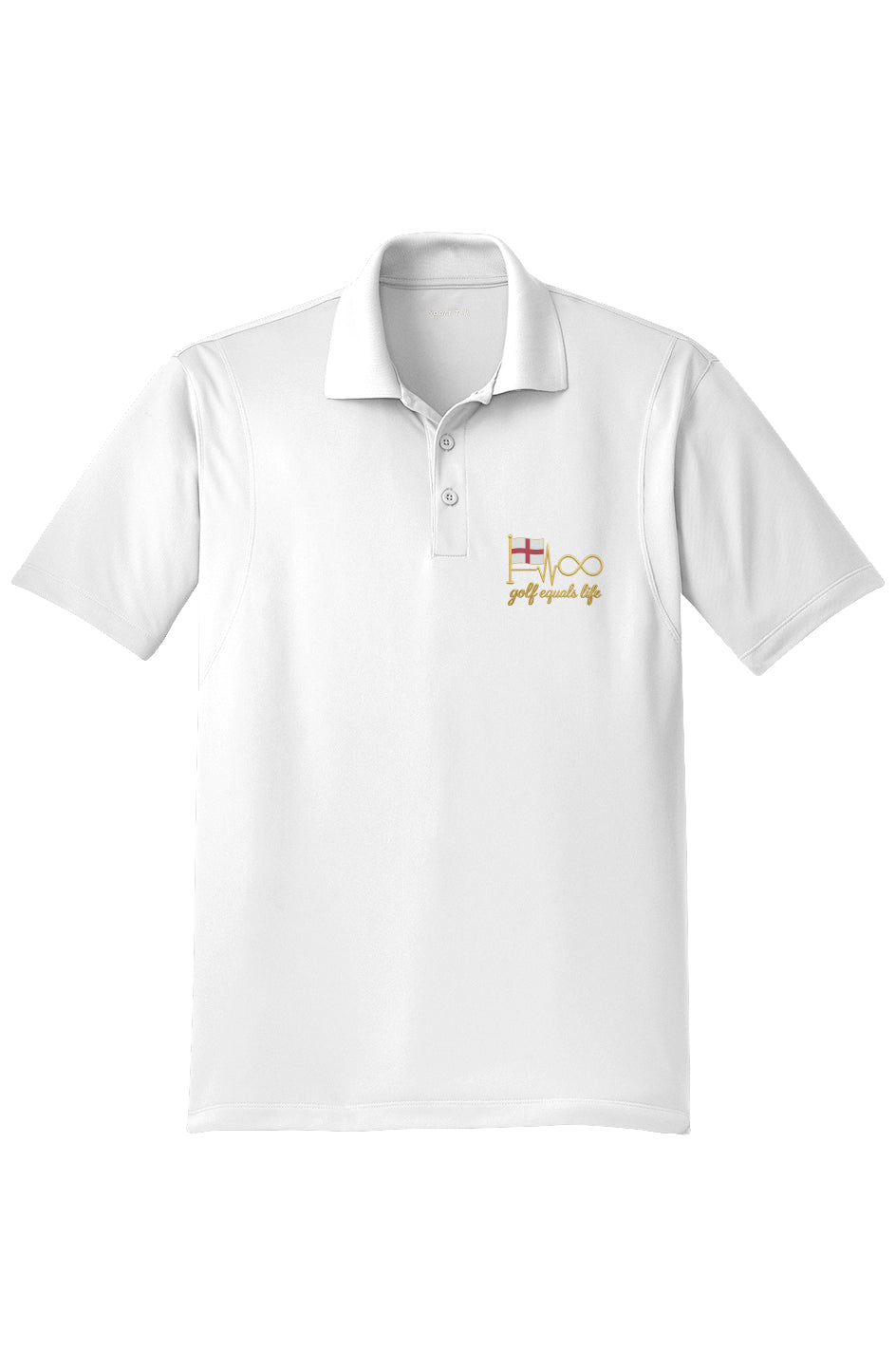 English Heart Performance Polo with print logo, moisture-wicking and snag-resistant fabric, designed for golfers on and off the course.