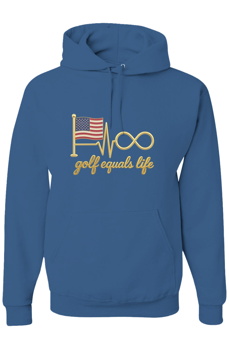 All American Hoodie, 50/50 cotton-poly fleece hoodie with adjustable drawcord, front pouch pocket, and ribbed cuffs, ideal for custom branding.