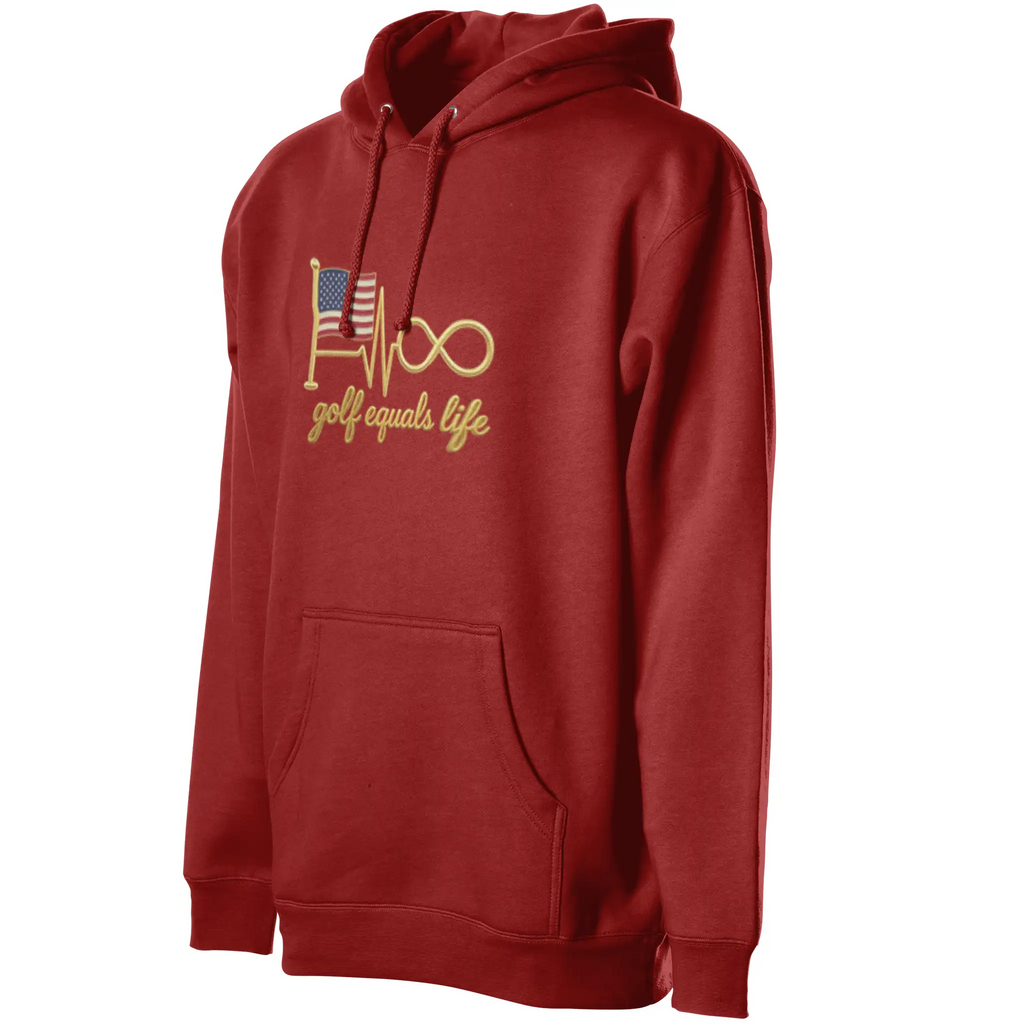 All American Hoodie, 50/50 cotton-poly fleece hoodie with adjustable drawcord, front pouch pocket, and ribbed cuffs, ideal for custom branding.