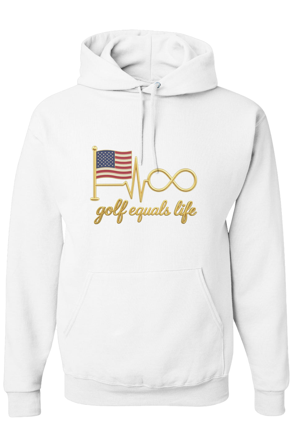 All American Hoodie, 50/50 cotton-poly fleece hoodie with adjustable drawcord, front pouch pocket, and ribbed cuffs, ideal for custom branding.