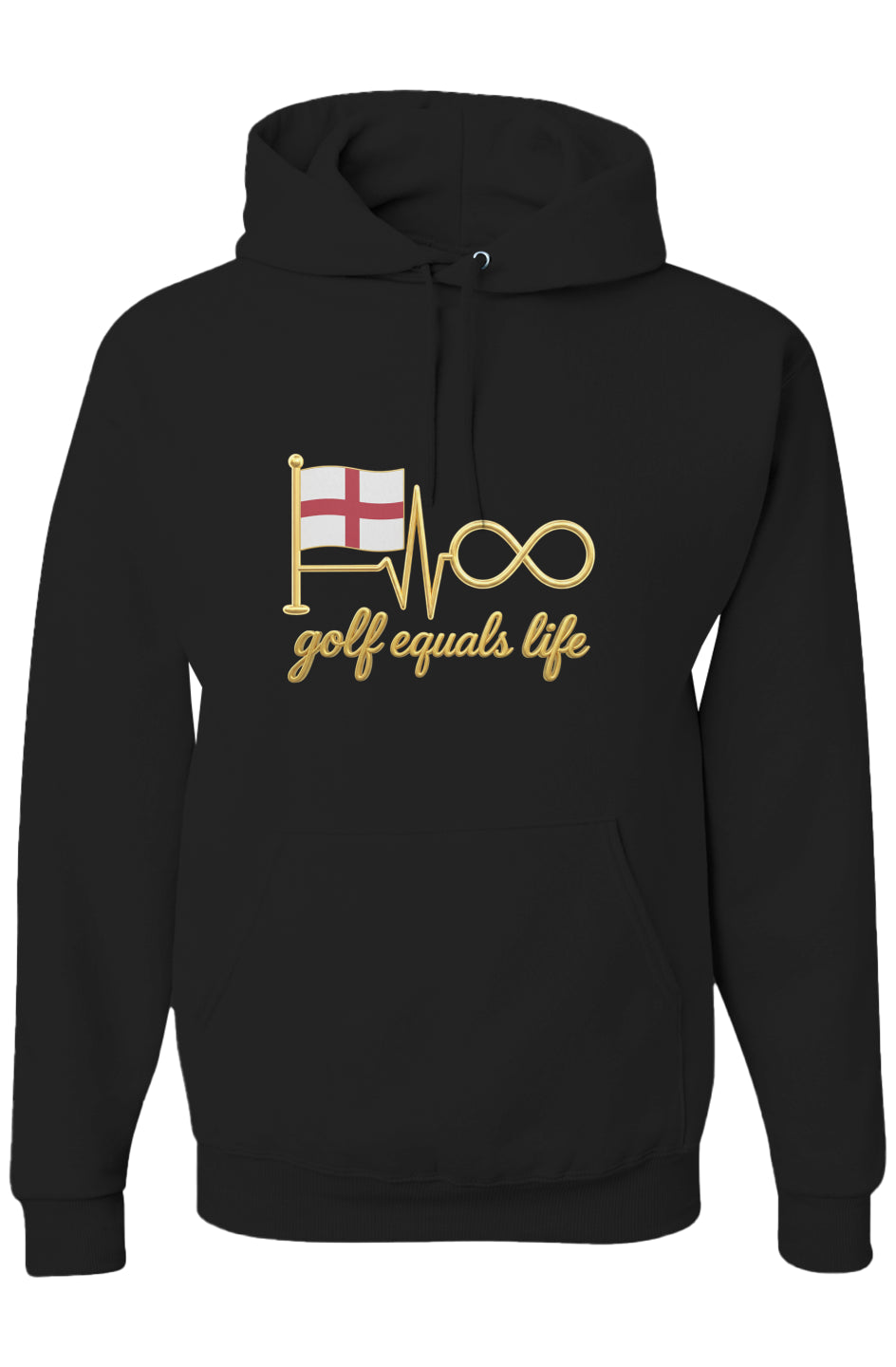 All English Hoodie, 50/50 cotton-poly fleece hoodie with adjustable drawcord, front pouch pocket, and ribbed cuffs, ideal for custom branding.