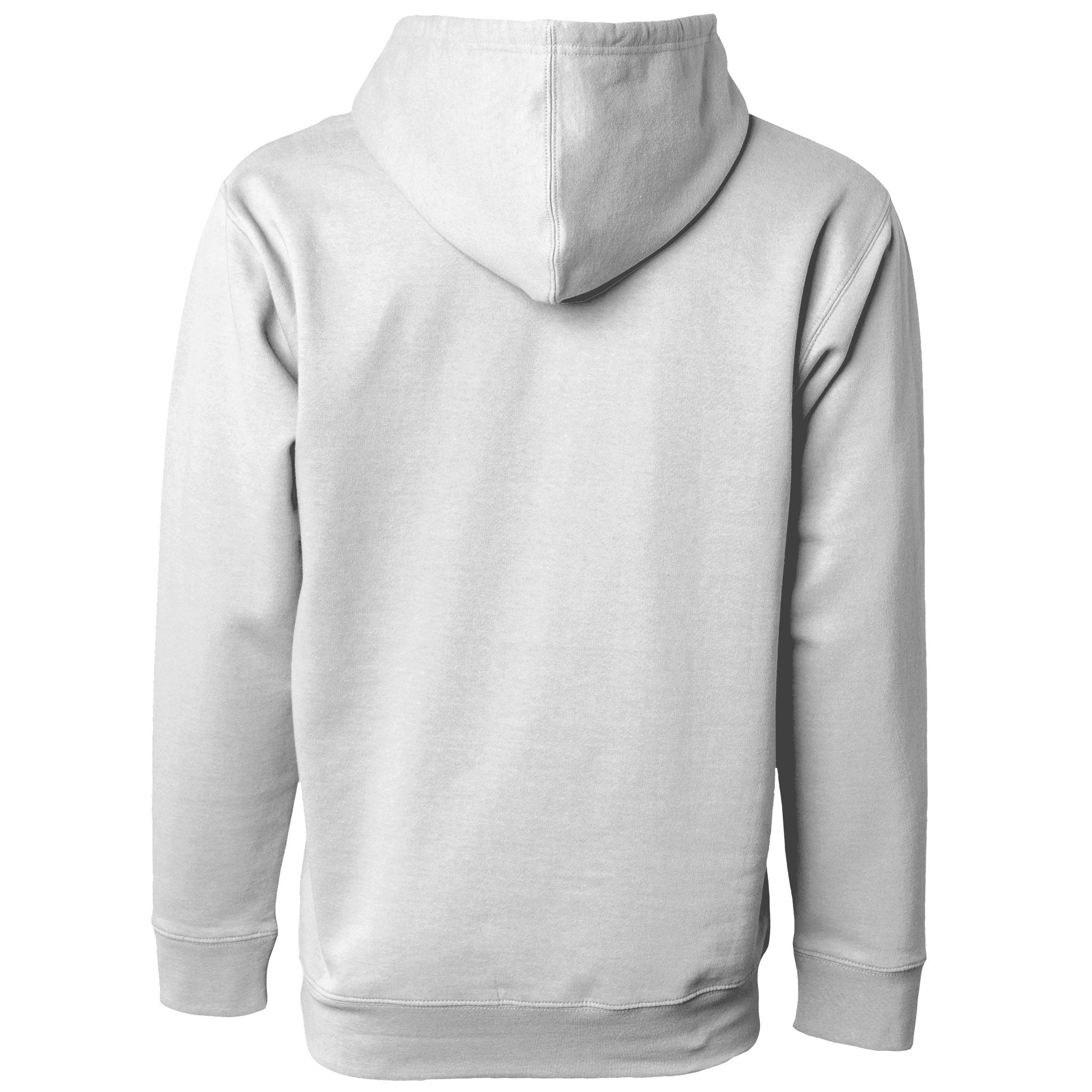 All English Hoodie, 50/50 cotton-poly fleece hoodie with adjustable drawcord, front pouch pocket, and ribbed cuffs, ideal for custom branding.