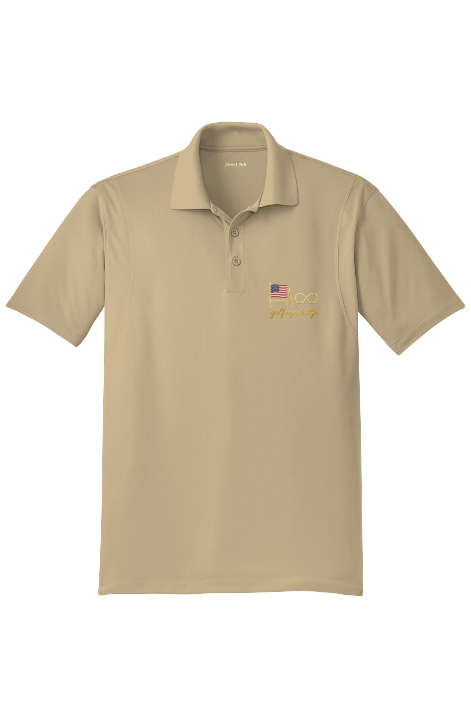 American Heart Performance Polo with print logo, moisture-wicking and snag-resistant fabric, designed for golfers on and off the course.