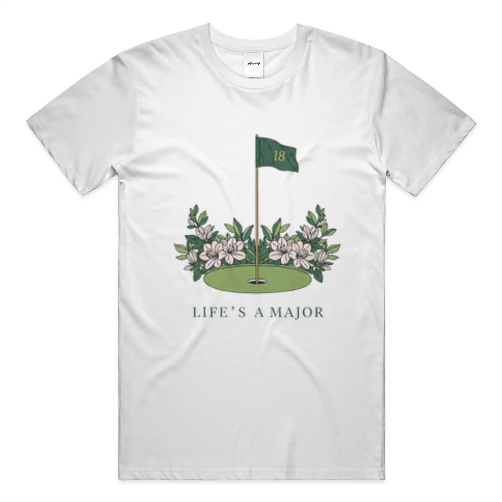 Life's A Major Classic Tee, 100% cotton crewneck t-shirt with embroidered logo, breathable and versatile everyday golf lifestyle shirt.